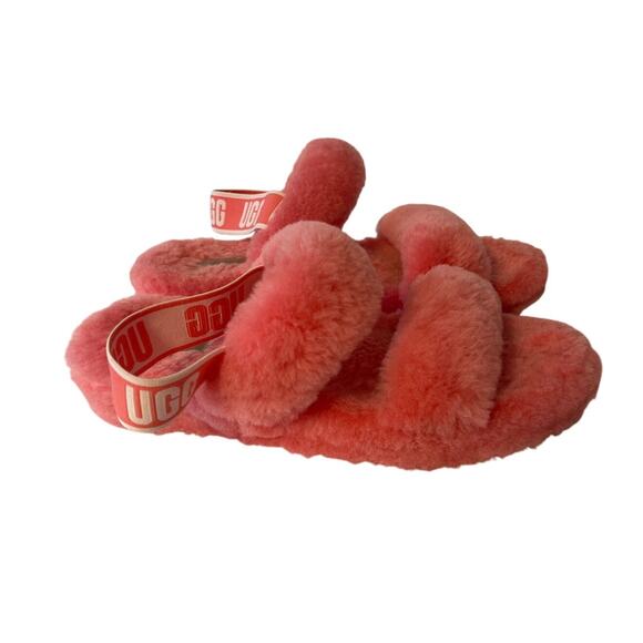 Ugg Oh Yeah Fluff Slide Pink Sheepskin Lining Rubber Outsole Women's 10 Slipper - Picture 1 of 11